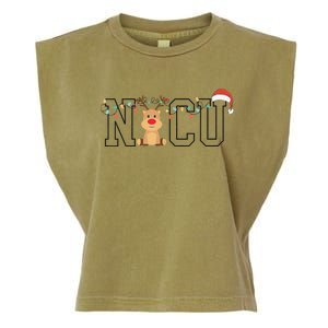 Cute Santa Hat Reindeer Christmas Light Xmas NICU Nurse Garment-Dyed Women's Muscle Tee