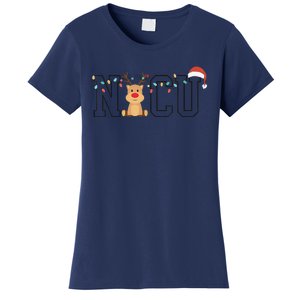 Cute Santa Hat Reindeer Christmas Light Xmas NICU Nurse Women's T-Shirt