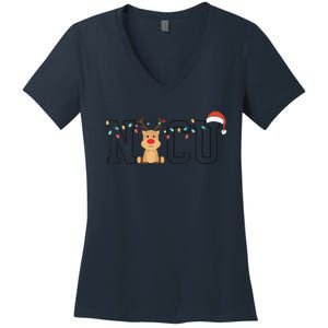 Cute Santa Hat Reindeer Christmas Light Xmas NICU Nurse Women's V-Neck T-Shirt