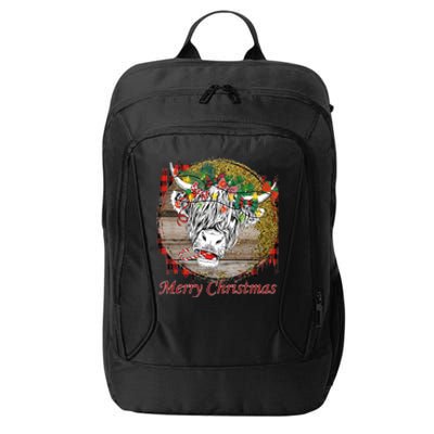 Cute Santa Highland Hairy Cow Merry Christmas Red Plaid Gift City Backpack