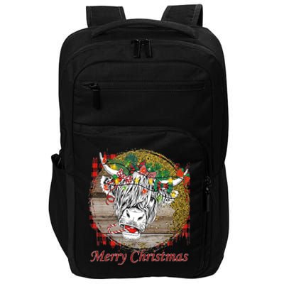 Cute Santa Highland Hairy Cow Merry Christmas Red Plaid Gift Impact Tech Backpack