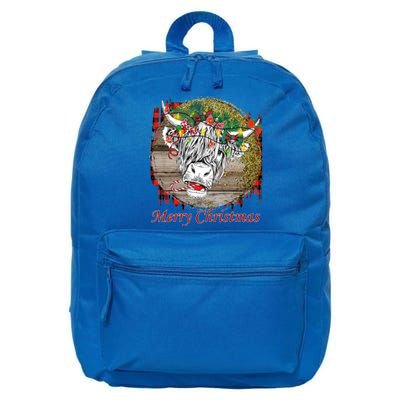 Cute Santa Highland Hairy Cow Merry Christmas Red Plaid Gift 16 in Basic Backpack