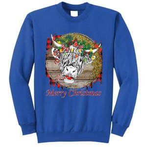 Cute Santa Highland Hairy Cow Merry Christmas Red Plaid Gift Tall Sweatshirt