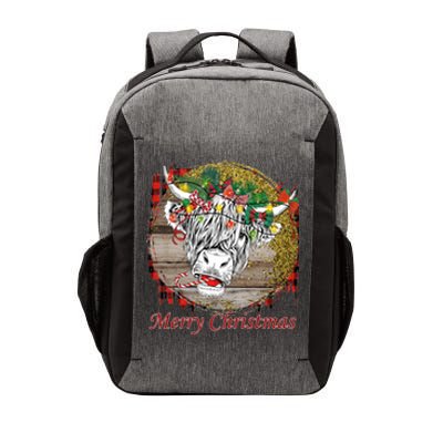 Cute Santa Highland Hairy Cow Merry Christmas Red Plaid Gift Vector Backpack