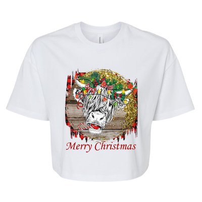 Cute Santa Highland Hairy Cow Merry Christmas Red Plaid Gift Bella+Canvas Jersey Crop Tee