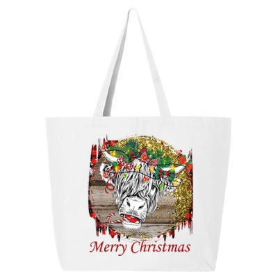 Cute Santa Highland Hairy Cow Merry Christmas Red Plaid Gift 25L Jumbo Tote