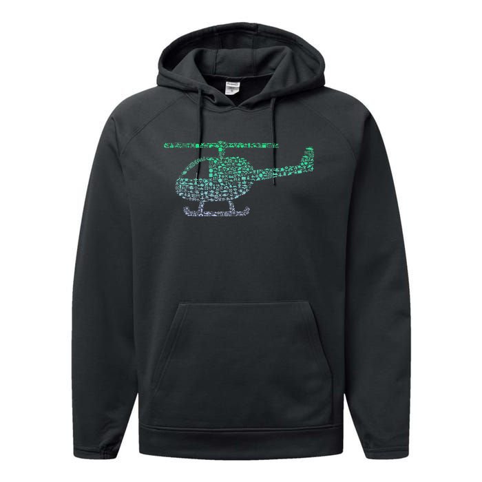 Chopper Silhouette Helicopter Pilot Helicopter Performance Fleece Hoodie