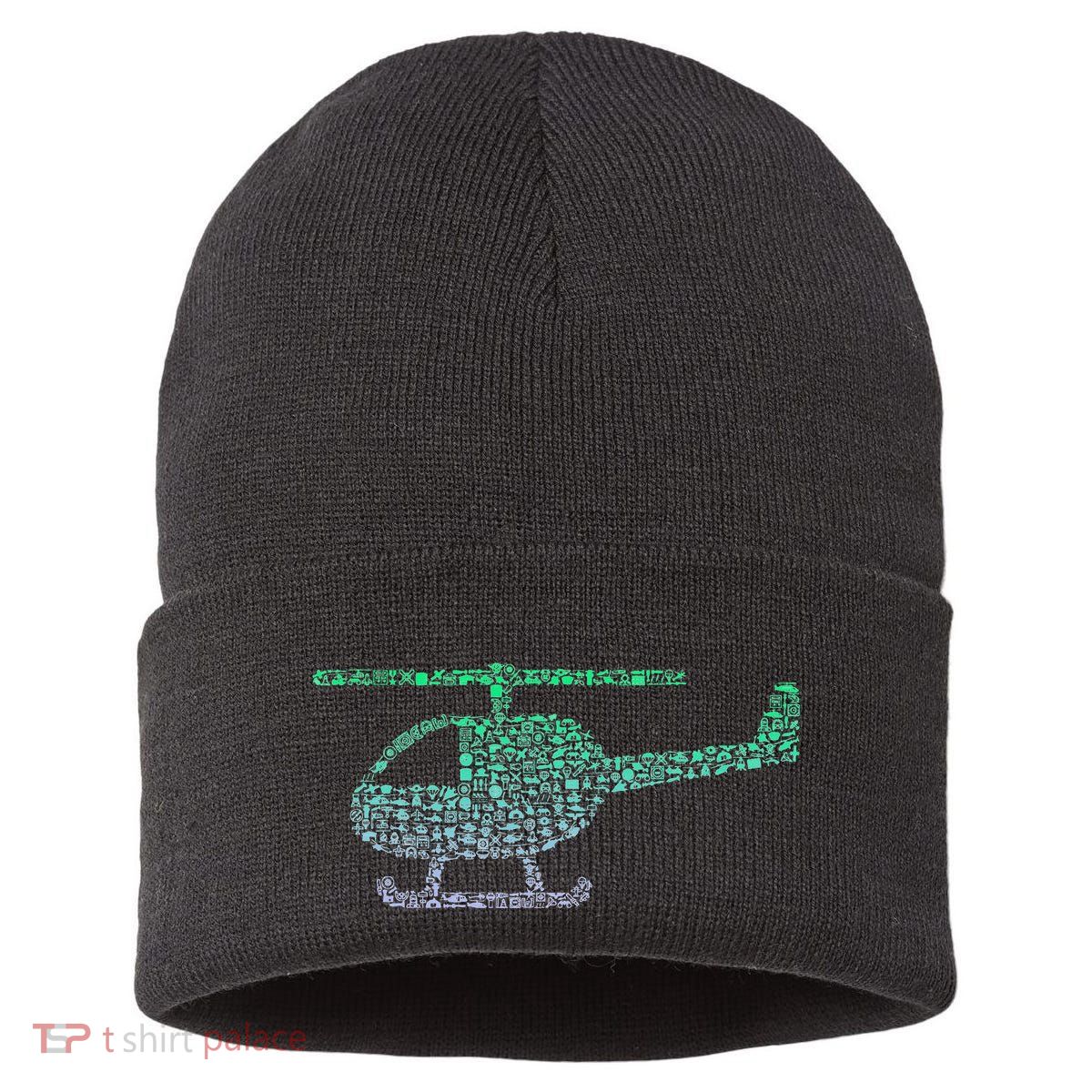 Chopper Silhouette Helicopter Pilot Helicopter Sustainable Knit Beanie