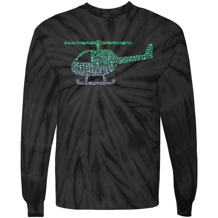 Chopper Silhouette Helicopter Pilot Helicopter Tie-Dye Long Sleeve Shirt