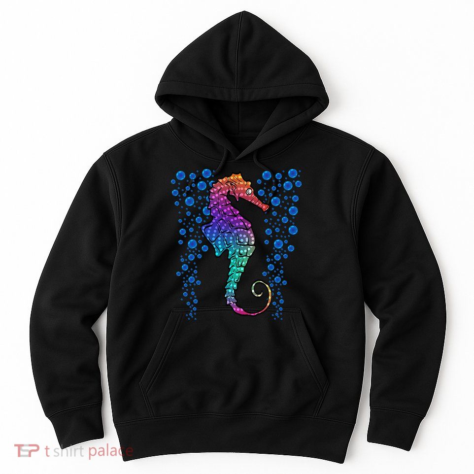 Colorful Sea Horse Print Ocean Hoodie