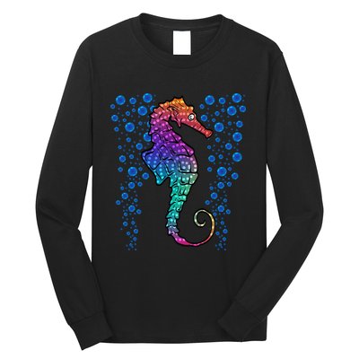 Colorful Sea Horse Print Ocean Long Sleeve Shirt