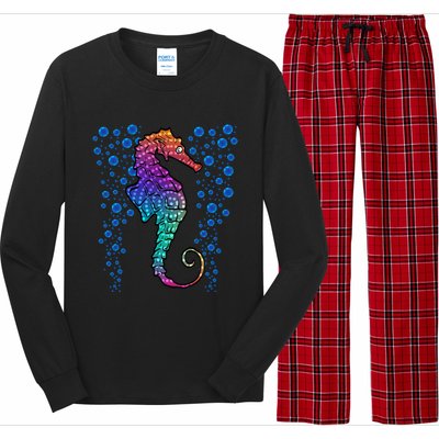 Colorful Sea Horse Print Ocean Long Sleeve Pajama Set