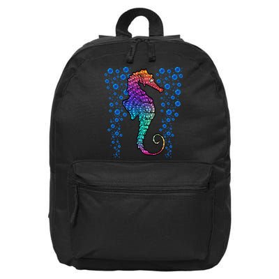 Colorful Sea Horse Print Ocean 16 in Basic Backpack