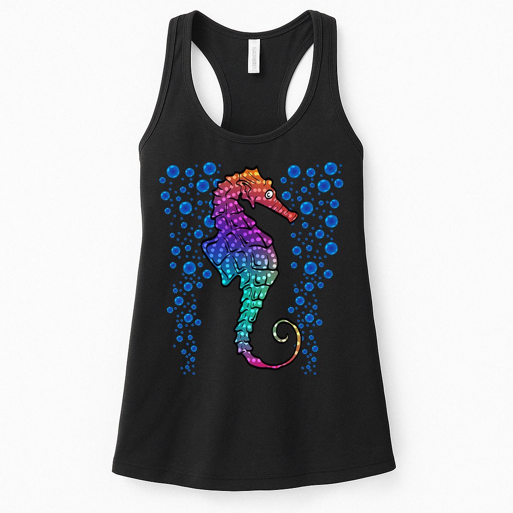 Colorful Sea Horse Print Ocean Womens Tank Top