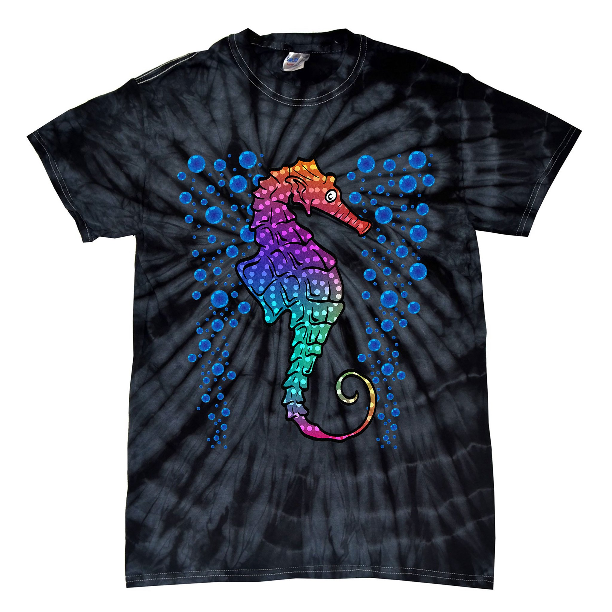 Colorful Sea Horse Print Ocean Tie-Dye T-Shirt