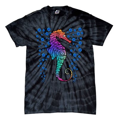 Colorful Sea Horse Print Ocean Tie-Dye T-Shirt