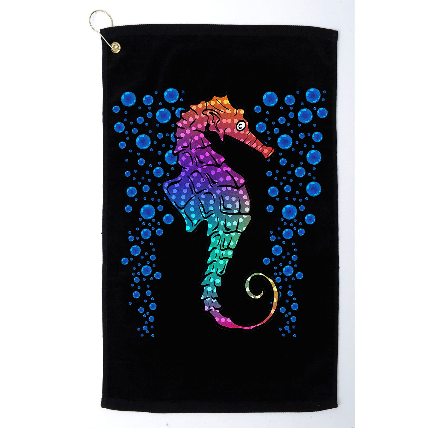 Colorful Sea Horse Print Ocean Golf Towel