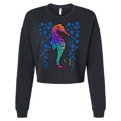 Colorful Sea Horse Print Ocean Cropped Pullover Crew
