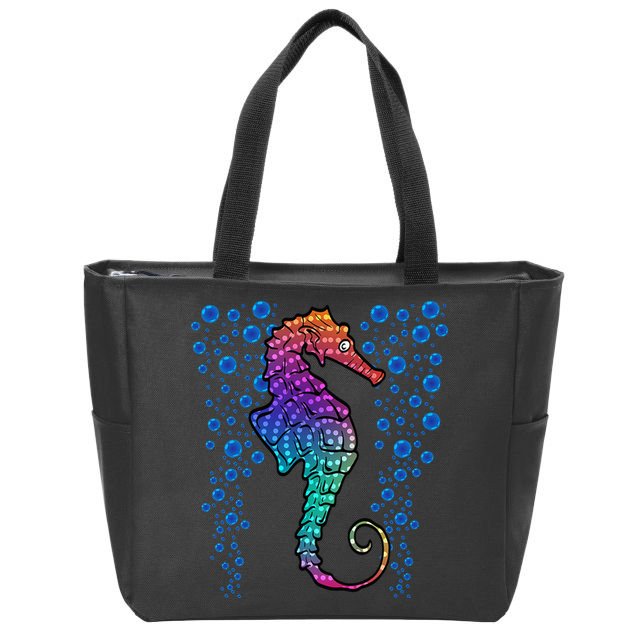 Colorful Sea Horse Print Ocean Zip Tote Bag