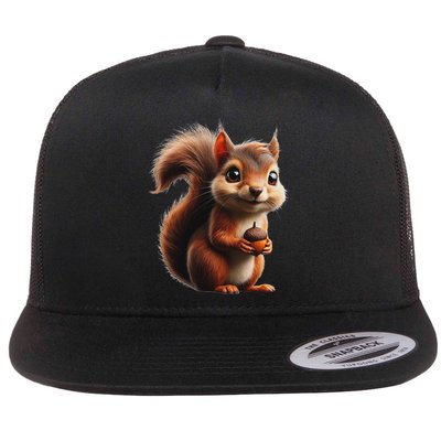 Cute Squirrel Holding Acorn Squirrel Lover Flat Bill Trucker Hat
