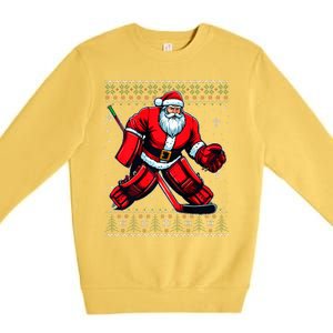 Christmas Santa Hockey Goalie Ugly Christmas Sweater  Premium Crewneck Sweatshirt