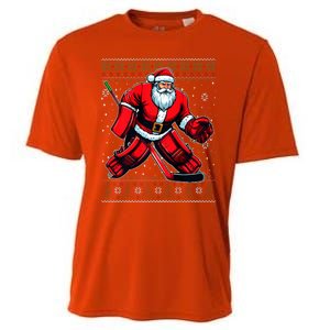 Christmas Santa Hockey Goalie Ugly Christmas Sweater  Cooling Performance Crew T-Shirt