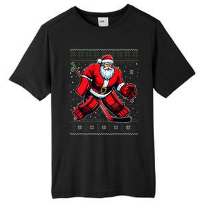 Christmas Santa Hockey Goalie Ugly Christmas Sweater  Tall Fusion ChromaSoft Performance T-Shirt