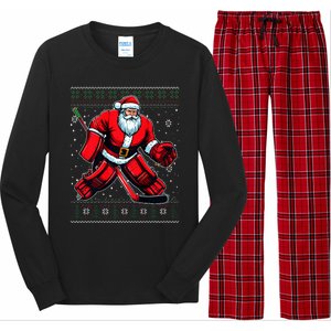 Christmas Santa Hockey Goalie Ugly Christmas Sweater  Long Sleeve Pajama Set