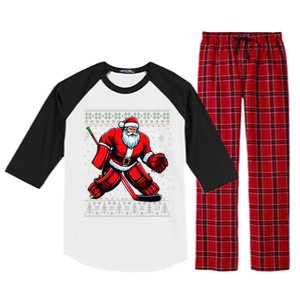 Christmas Santa Hockey Goalie Ugly Christmas Sweater  Raglan Sleeve Pajama Set