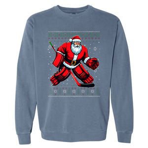 Christmas Santa Hockey Goalie Ugly Christmas Sweater  Garment-Dyed Sweatshirt