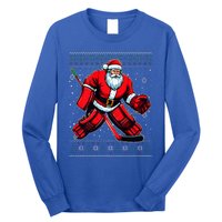 Christmas Santa Hockey Goalie Ugly Christmas Sweater  Long Sleeve Shirt