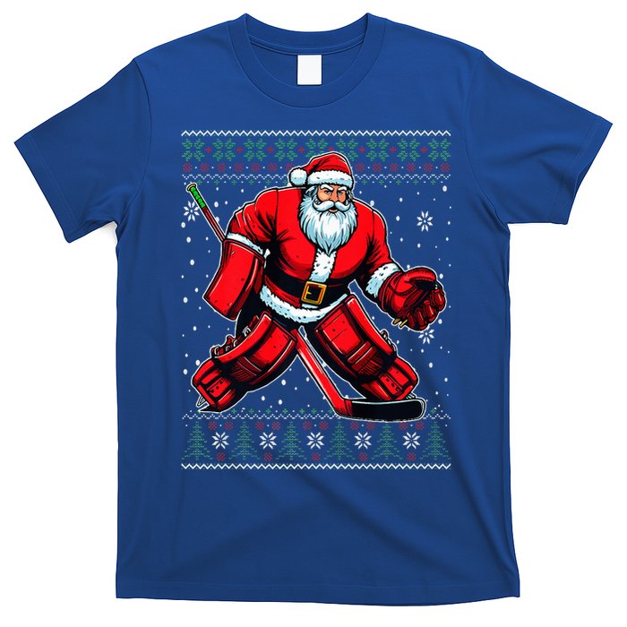 Christmas Santa Hockey Goalie Ugly Christmas Sweater  T-Shirt