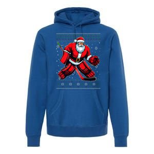 Christmas Santa Hockey Goalie Ugly Christmas Sweater  Premium Hoodie