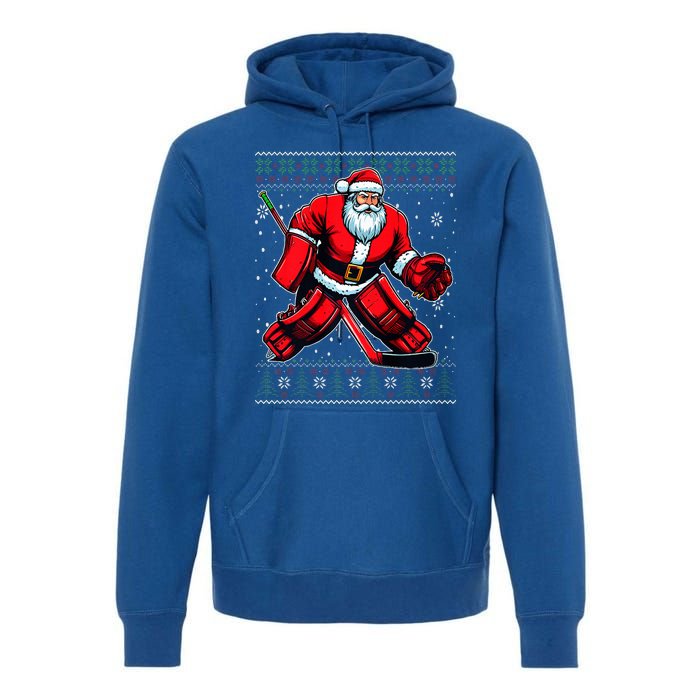 Christmas Santa Hockey Goalie Ugly Christmas Sweater  Premium Hoodie