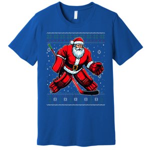 Christmas Santa Hockey Goalie Ugly Christmas Sweater  Premium T-Shirt