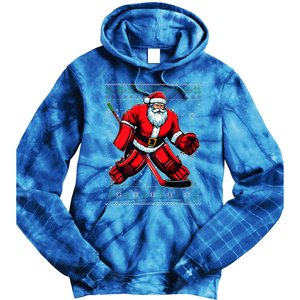 Christmas Santa Hockey Goalie Ugly Christmas Sweater  Tie Dye Hoodie