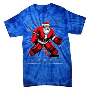 Christmas Santa Hockey Goalie Ugly Christmas Sweater  Tie-Dye T-Shirt