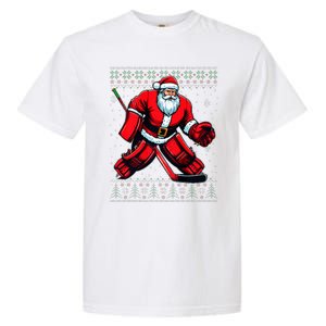 Christmas Santa Hockey Goalie Ugly Christmas Sweater  Garment-Dyed Heavyweight T-Shirt