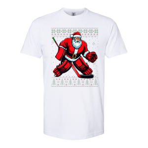 Christmas Santa Hockey Goalie Ugly Christmas Sweater  Softstyle CVC T-Shirt