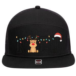 Cute Santa Hat Reindeer Christmas Light Xmas Nicu Nurse 7 Panel Mesh Trucker Snapback Hat