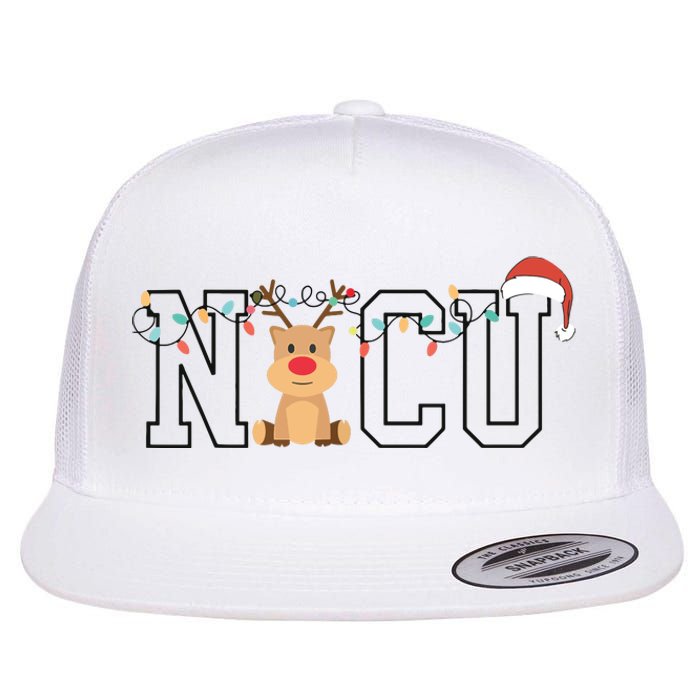 Cute Santa Hat Reindeer Christmas Light Xmas Nicu Nurse Flat Bill Trucker Hat