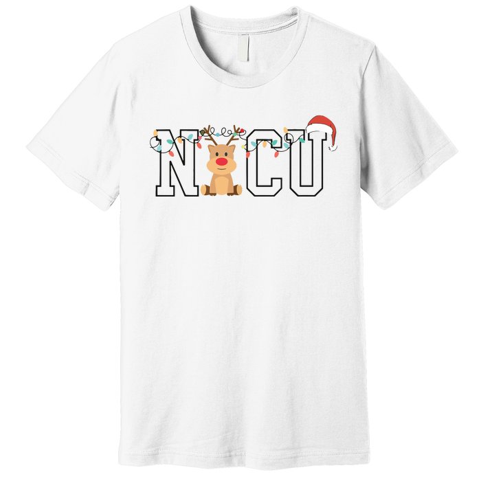 Cute Santa Hat Reindeer Christmas Light Xmas Nicu Nurse Premium T-Shirt