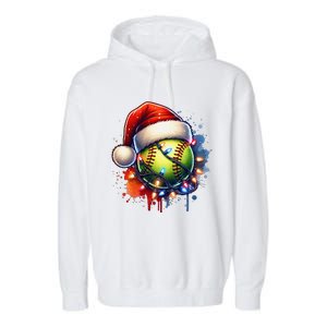 Christmas Softball Holiday Softball Player Xmas Garment-Dyed Fleece Hoodie