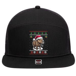 Capybara Santa Hat Ugly Christmas Sweater Xmas 7 Panel Mesh Trucker Snapback Hat