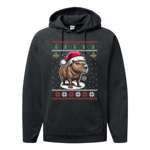 Capybara Santa Hat Ugly Christmas Sweater Xmas Performance Fleece Hoodie