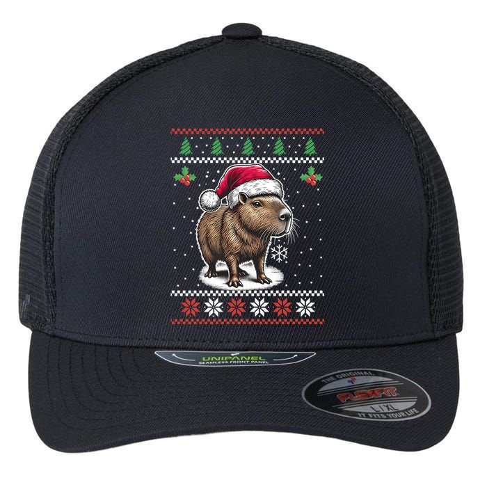 Capybara Santa Hat Ugly Christmas Sweater Xmas Flexfit Unipanel Trucker Cap