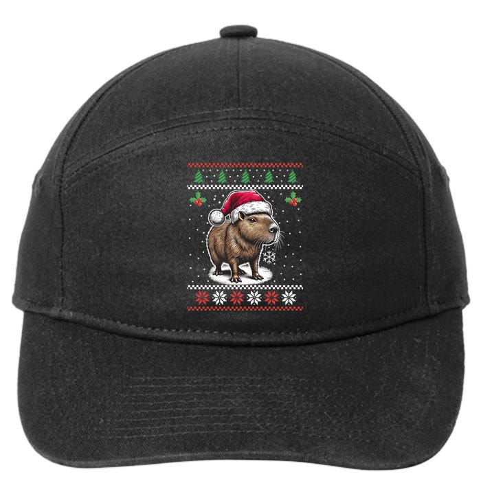 Capybara Santa Hat Ugly Christmas Sweater Xmas 7-Panel Snapback Hat