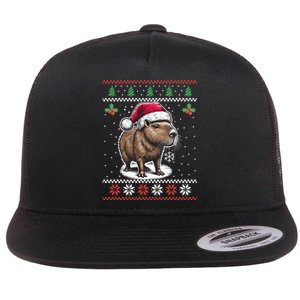 Capybara Santa Hat Ugly Christmas Sweater Xmas Flat Bill Trucker Hat