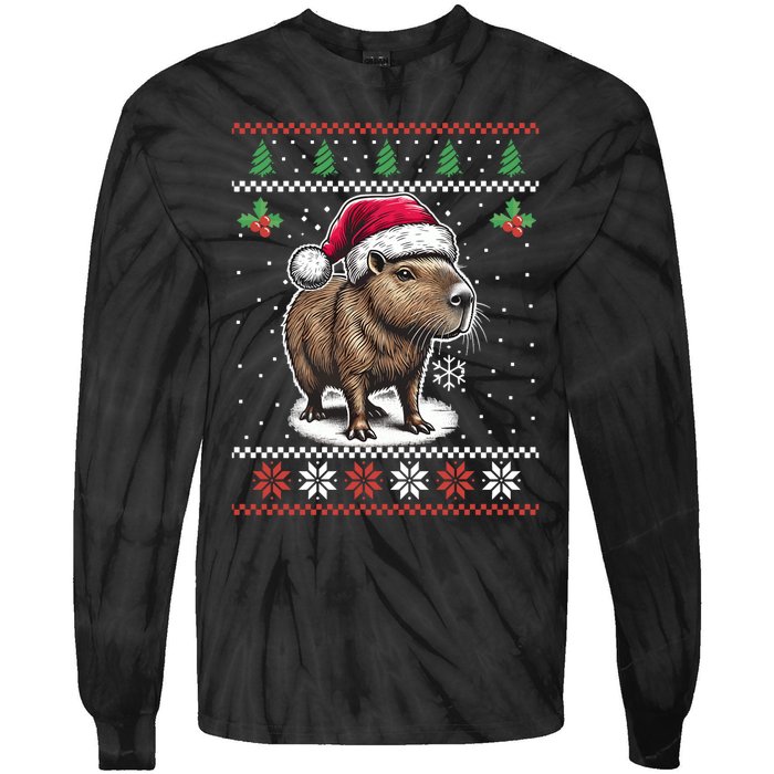 Capybara Santa Hat Ugly Christmas Sweater Xmas Tie-Dye Long Sleeve Shirt