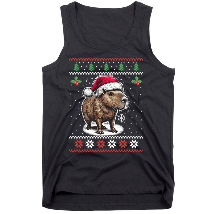 Capybara Santa Hat Ugly Christmas Sweater Xmas Tank Top